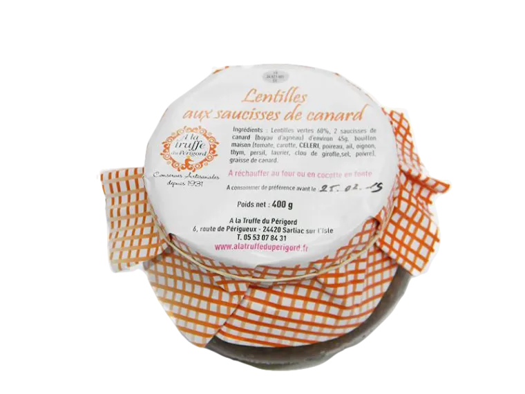 À la Truffe du Périgord « Lentilles aux Saucisses de Canard » 400g — Plat Cuisiné Artisanal en Bocal