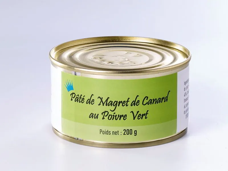 Pâté de magret de canard au poivre vert en boite 200g