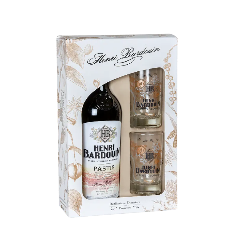 Henri Bardouin Pastis 45% 70cl GBX + 2 Verres — Pastis de Provence aux 65 Plantes et Épices