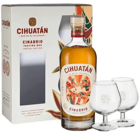 Cihuatán 12 Ans « Cinabrio » 40% 70cl + 2 Verres — Rhum du Salvador Vieilli en Ex-Fûts de Bourbon