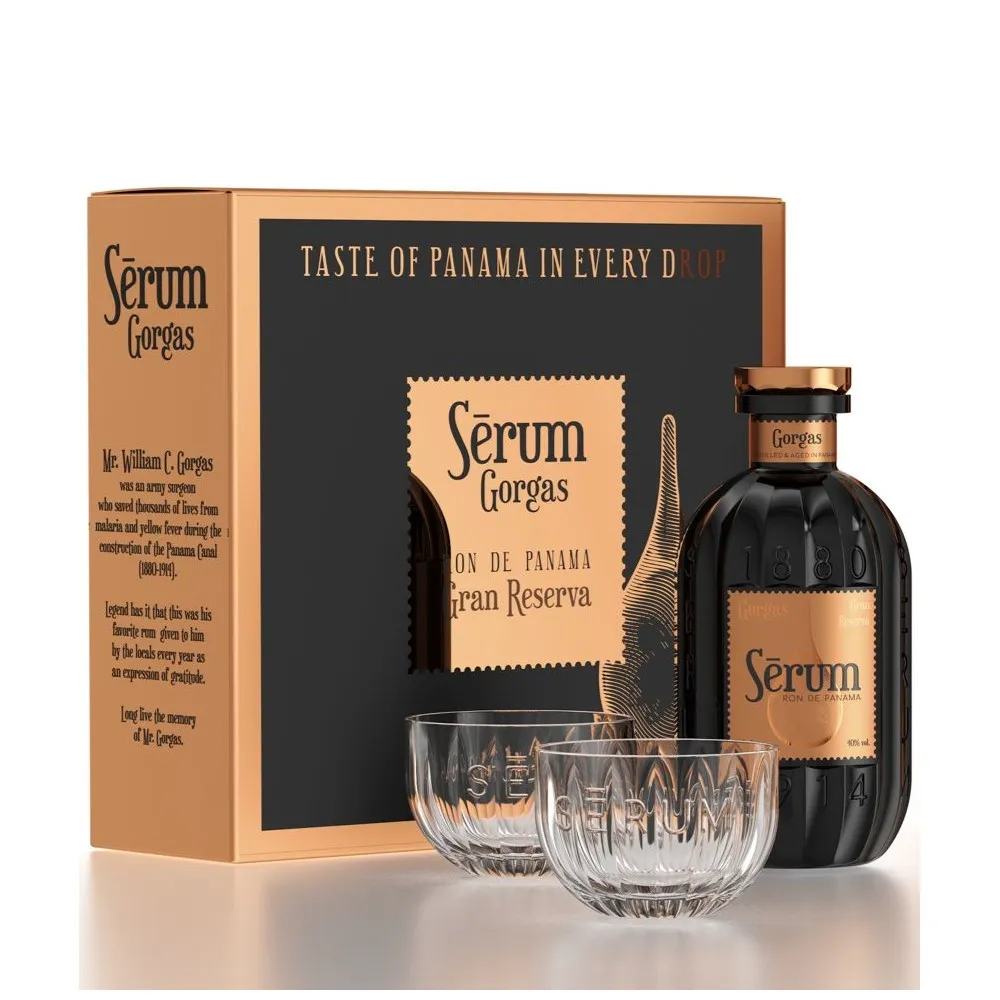 Sērum Gorgas Gran Reserva + 2 Verres — Rhum Super-Premium Vieilli en Ex-Bourbon