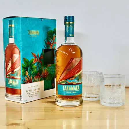 Takamaka « Zepis Kreol » 43% + 2 Verres — Rhum Épicé des Seychelles