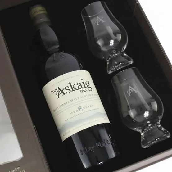 Port Askaig 8 Ans 45,8% 70cl + 2 Verres — Single Malt Scotch Whisky Islay Tourbé