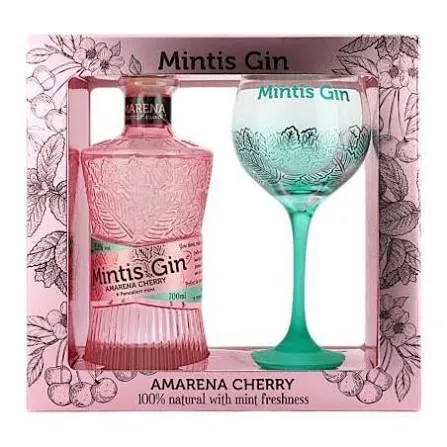 Mintis Gin Amarena Cherry 41,8% 70cl + 1 verre — Gin Italien à la Cerise Amarena et Menthe Pancalieri