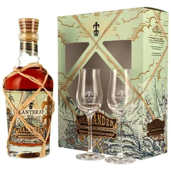 Planteray « Sealander » 40% 70cl + 2 Verres — Coffret Rhum d’Assemblage Barbade, Île Maurice & Fidji